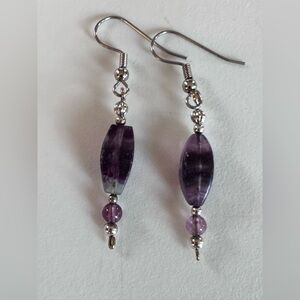Sterling Silver and Fluoride Carved Beaded  Earrings by Shanstones